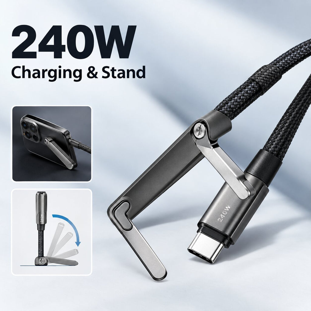 USB-C Cable with Fold-Out Phone Stand — Braided