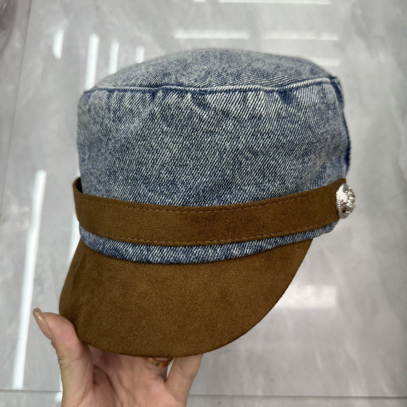 Retro Denim Flat Top Cap for Women — Washed Denim